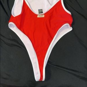 Red retro chooks one piece